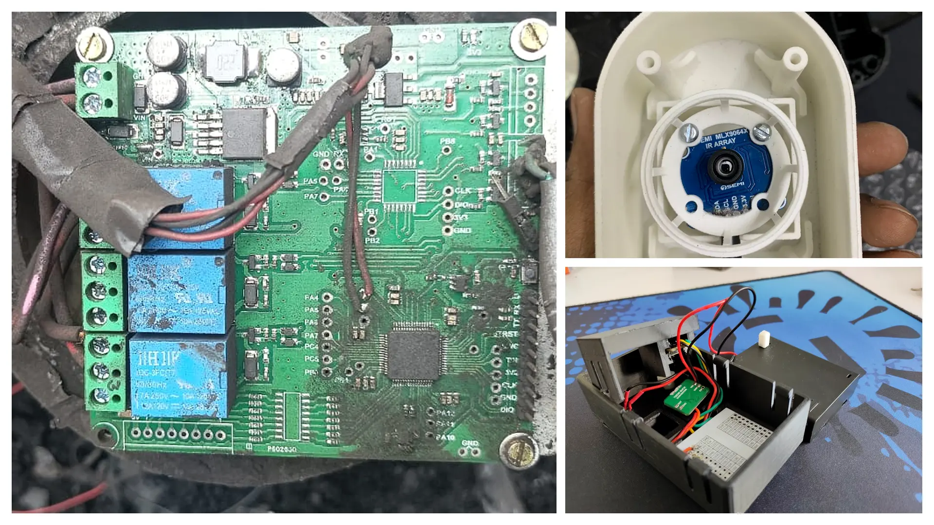 Dust-exposed PCB and sensor prototypes