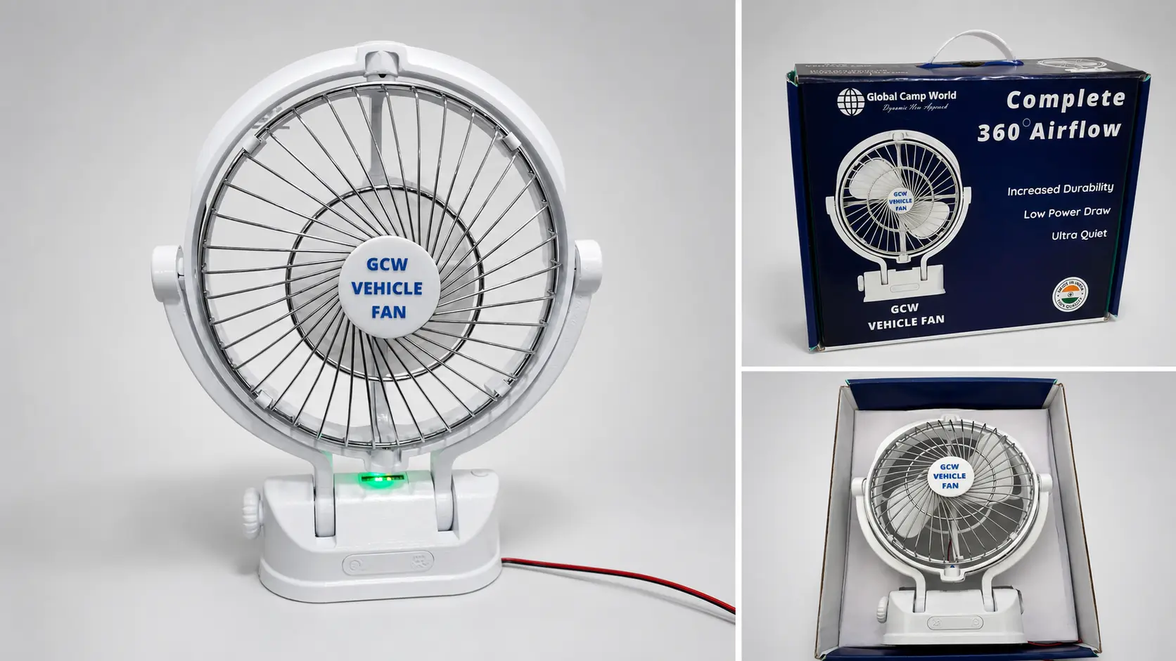 Redesigned portable caravan fan with packaging